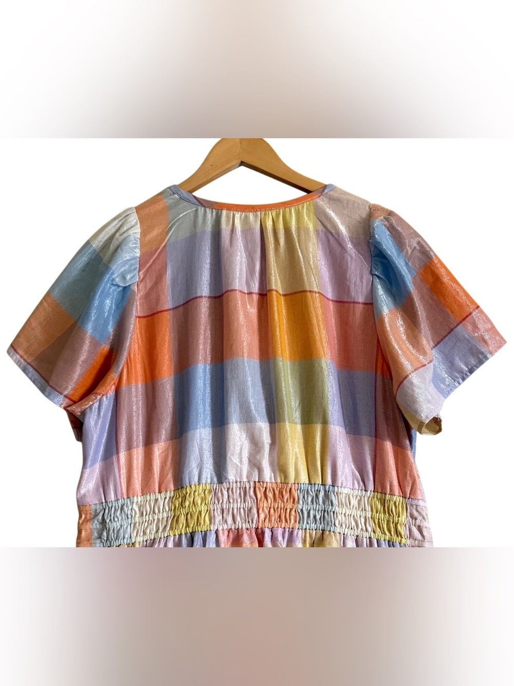 ANTHROPOLOGIE Multicolored Feminine Pastel Plaid Metallic Somerset Mini Dress 2X - Picture 9 of 11